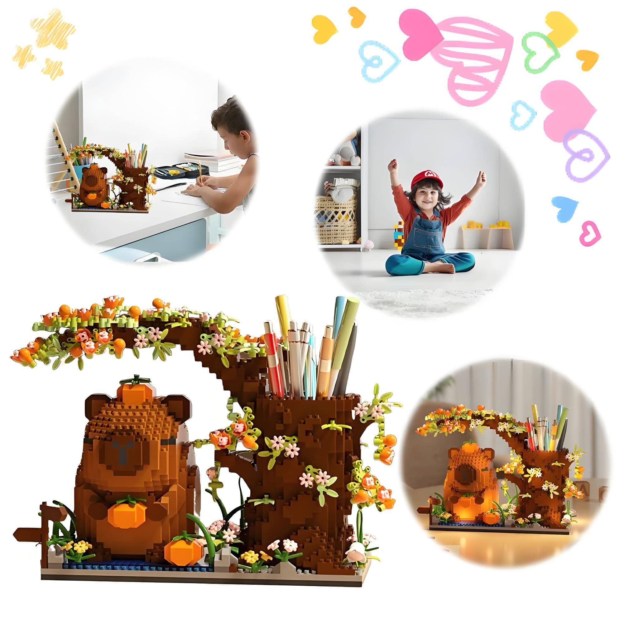 Storage and display setup with the capybara set for pens and brushes