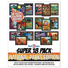 Stuff2Color National Parks 18-pack posters stacked for easy family coloring.