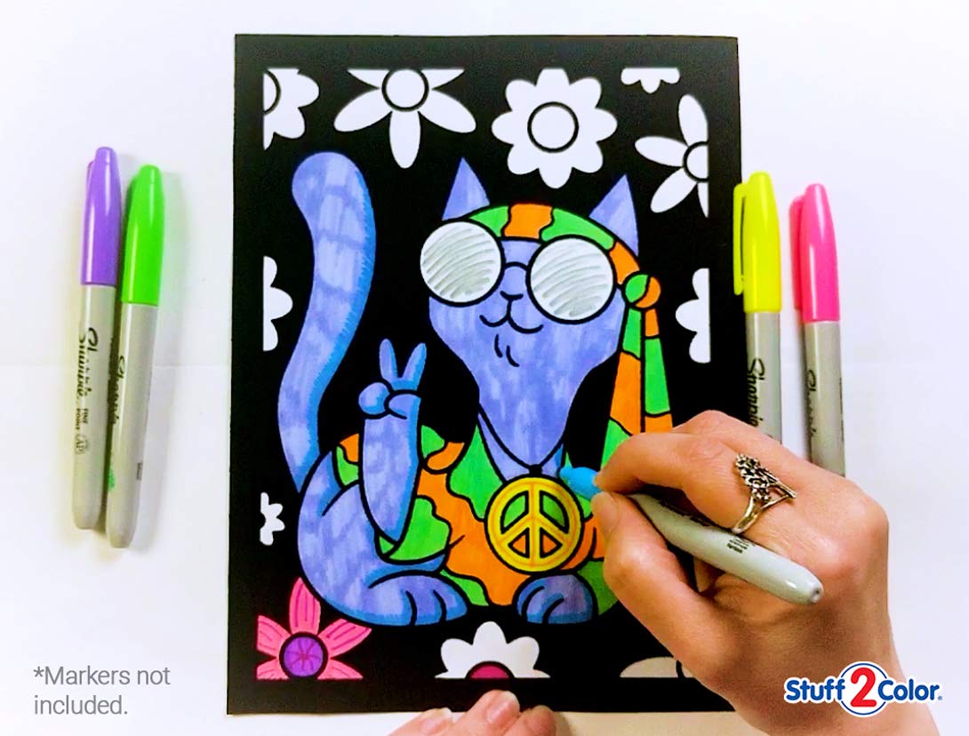 Stuff2Color Silly Kitties poster 04 uncolored design ready with markers