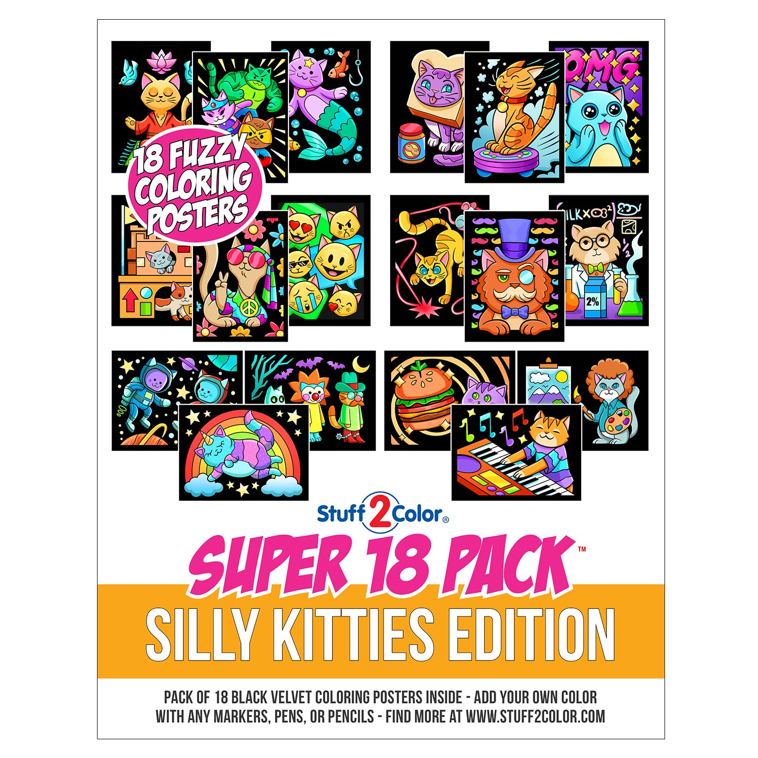 Stuff2Color Silly Kitties poster 05 no-duplicate designs to maximize variety