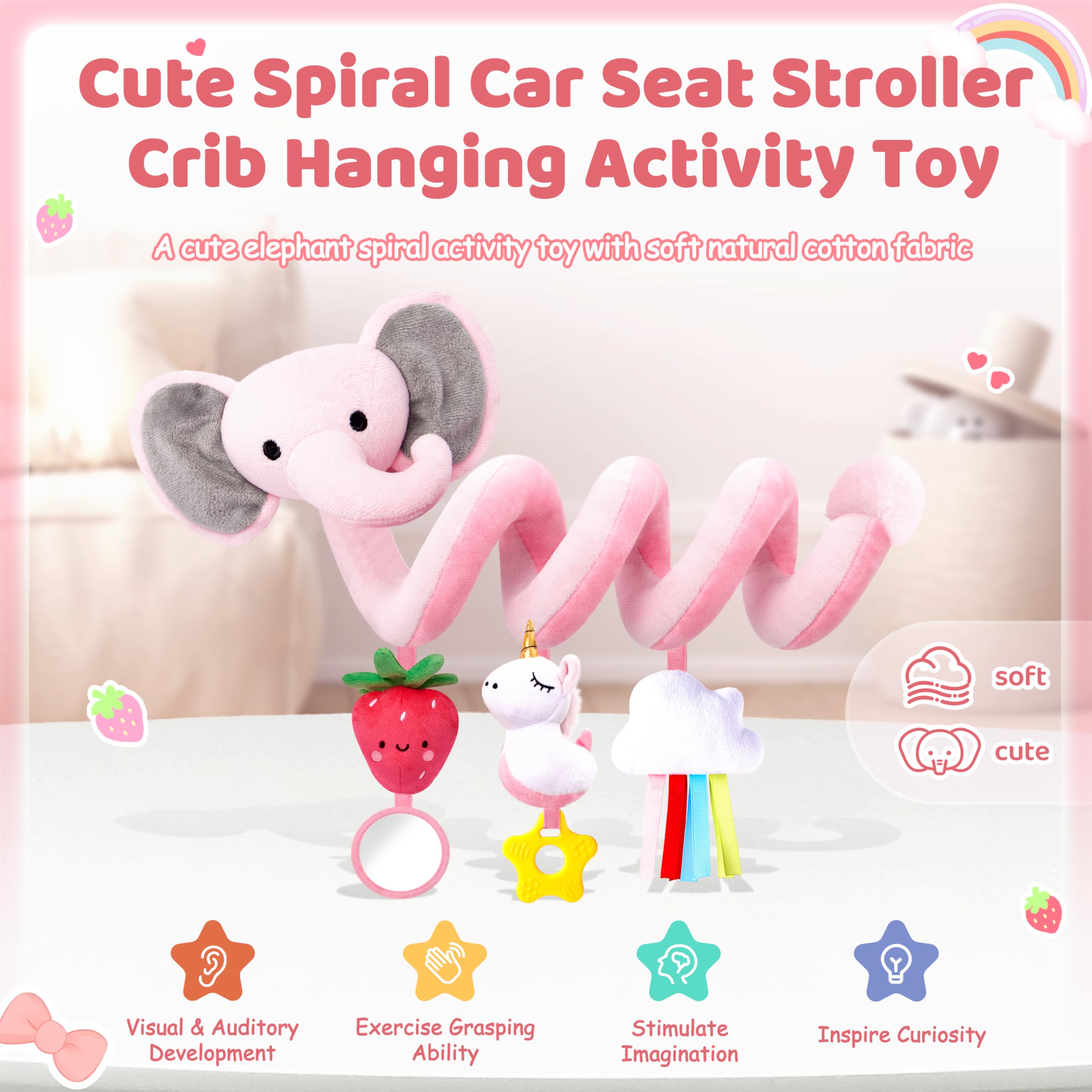 Stuffed detachable plush toys with bells and crinkle invite interactive discovery.