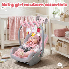 Stuffed spiral car seat toy Strawberry plush encourages grasping and sensory exploration.