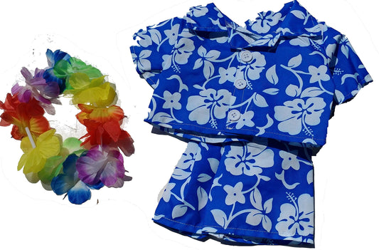 Stuffems Toy Shop Hawaiian Boy Flower Lei outfit adds tropical vibe to 14-18 inch dolls