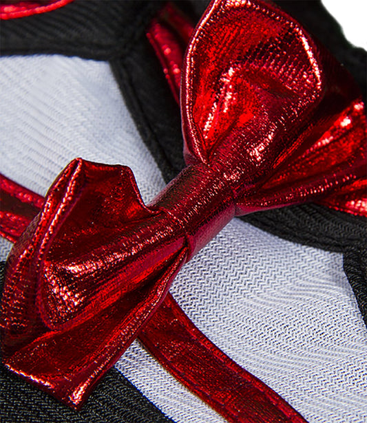 Stuffems metallic red and black cheerleader outfit on an 8-10 inch doll for imagination.