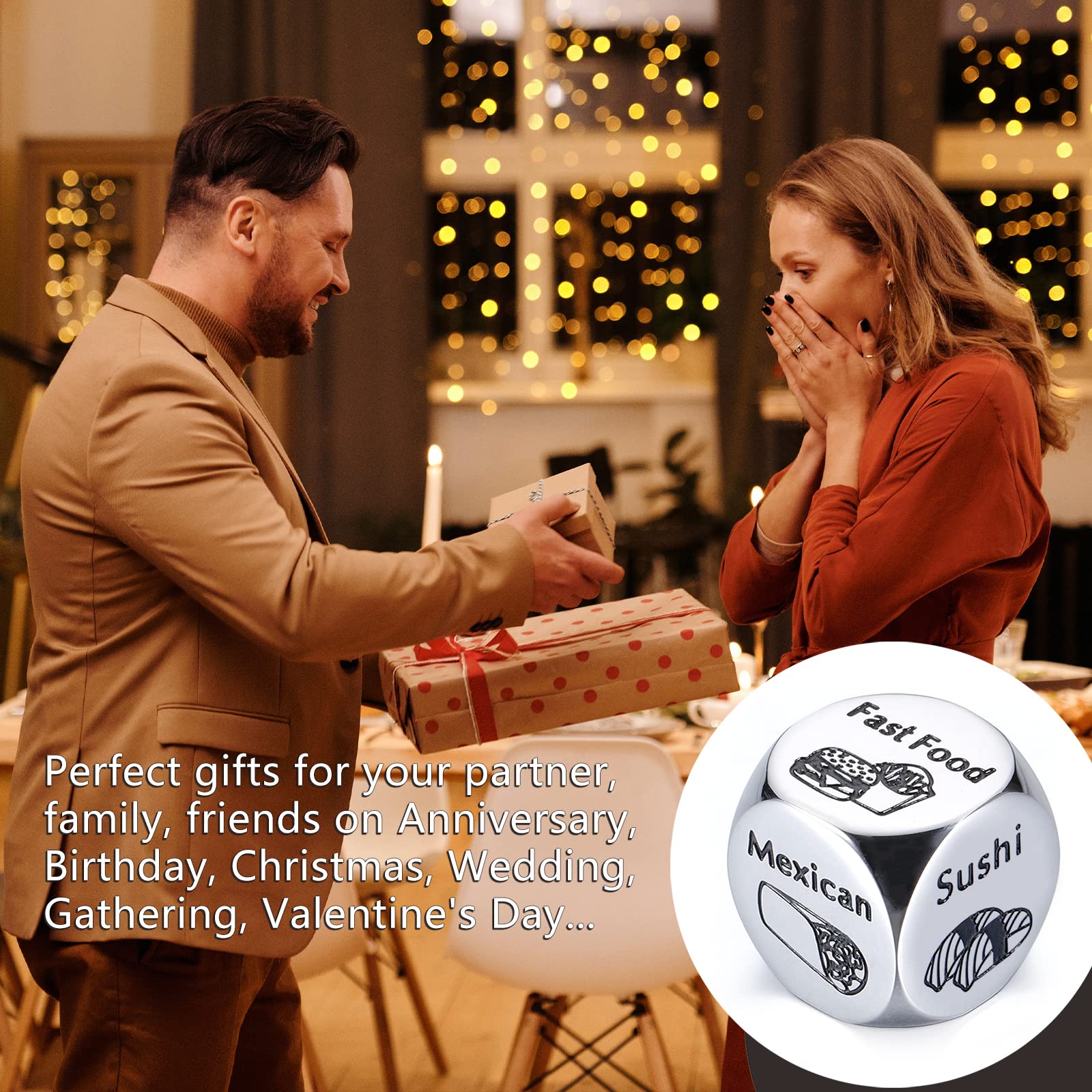 STUNFASSOO food choice dice in gift box, ideal 11th anniversary steel gift for couples