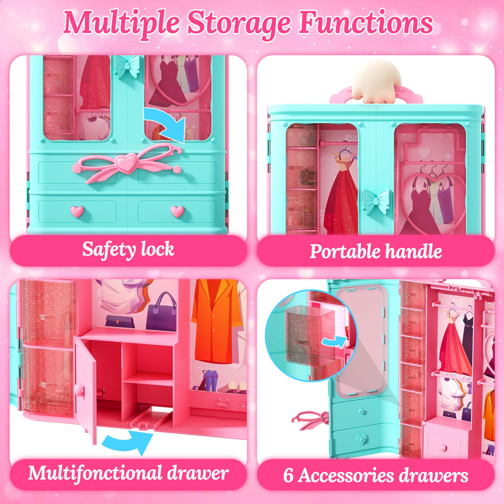 Style Shine accessories and hangers organize outfits, making playtime neater and more imaginative