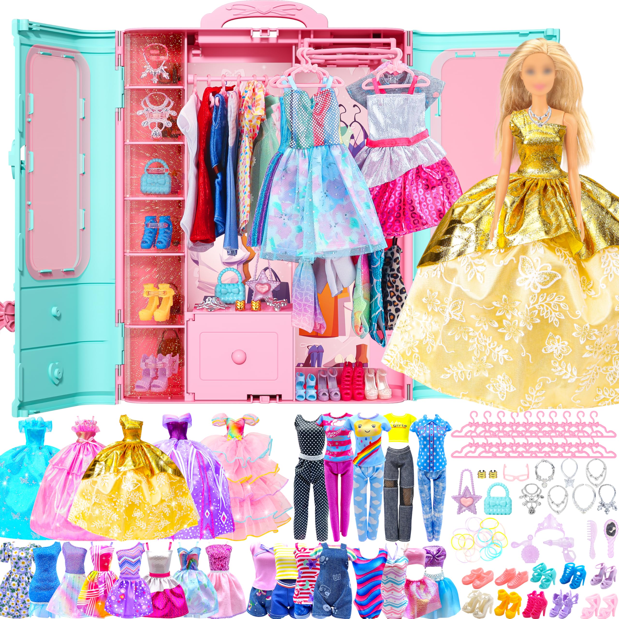 Style Shine doll closet front view for organized dress-up play.