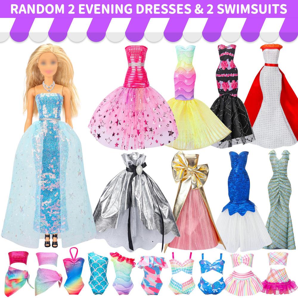 Style Shine evening dresses for chic doll outfits at pretend parties.