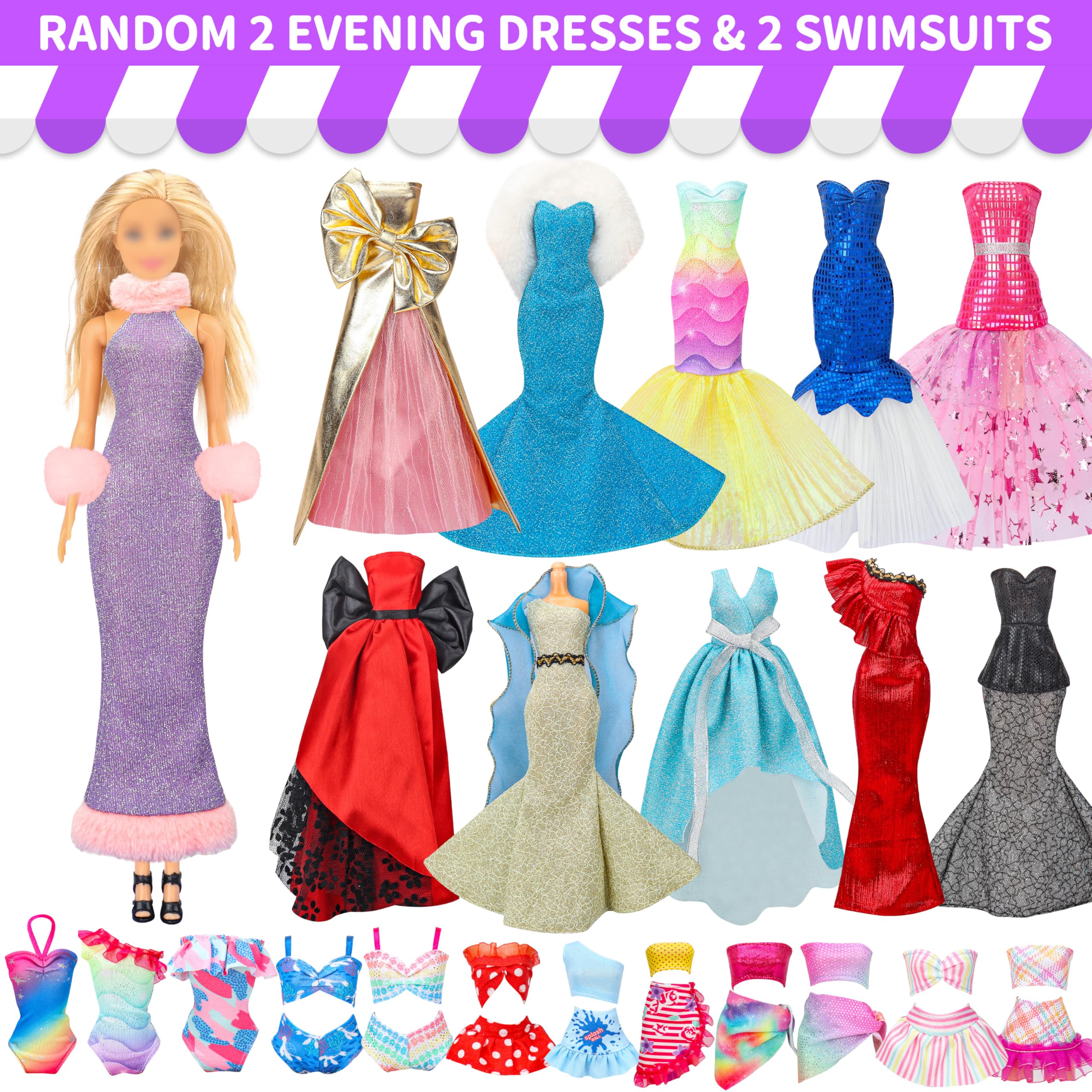 Style Shine fashion dresses set for dolls, endless mix-and-match possibilities.