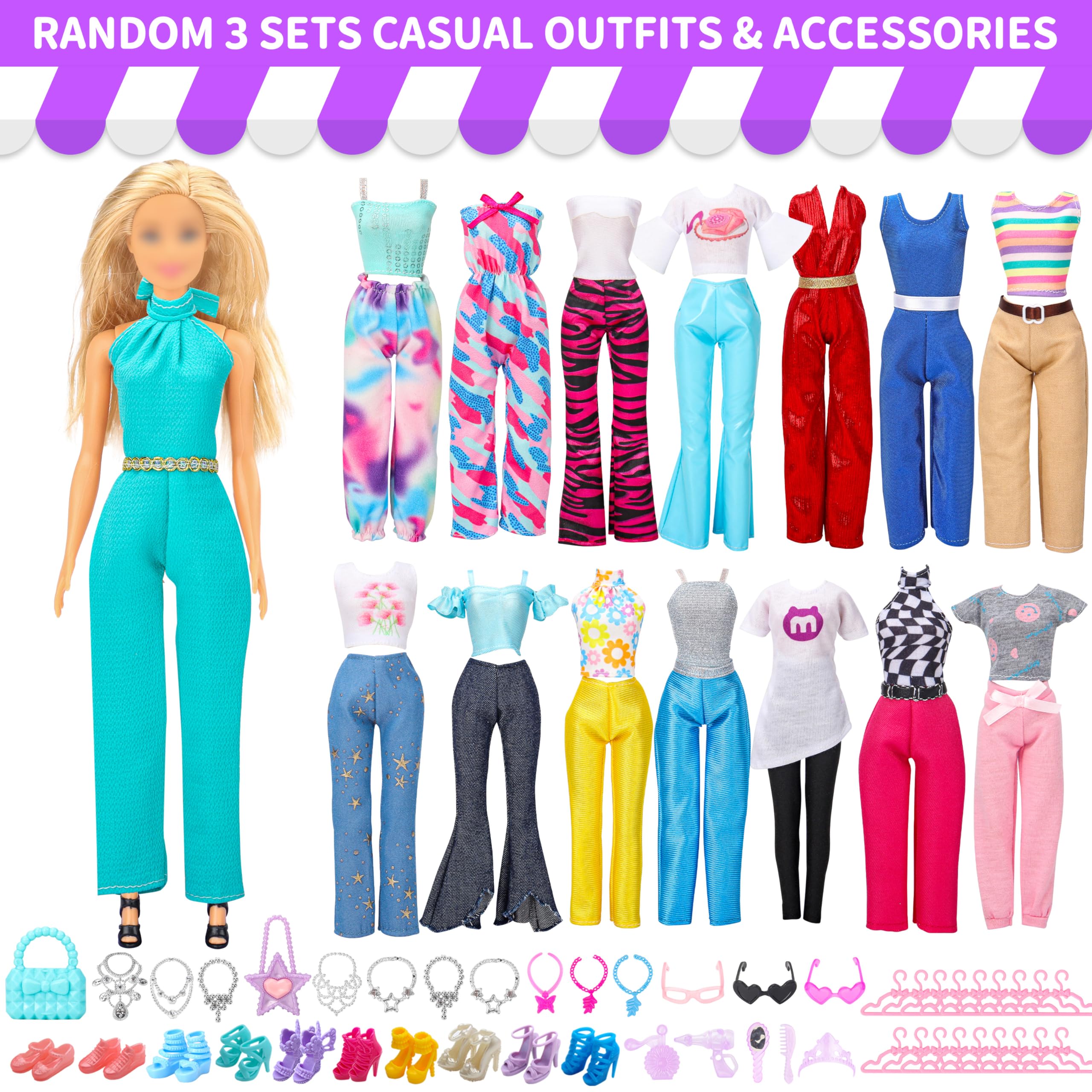 Style Shine doll hangers, organized outfit storage for playtime.