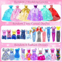 Style Shine wedding gowns showcase elegant outfits for pretend play.