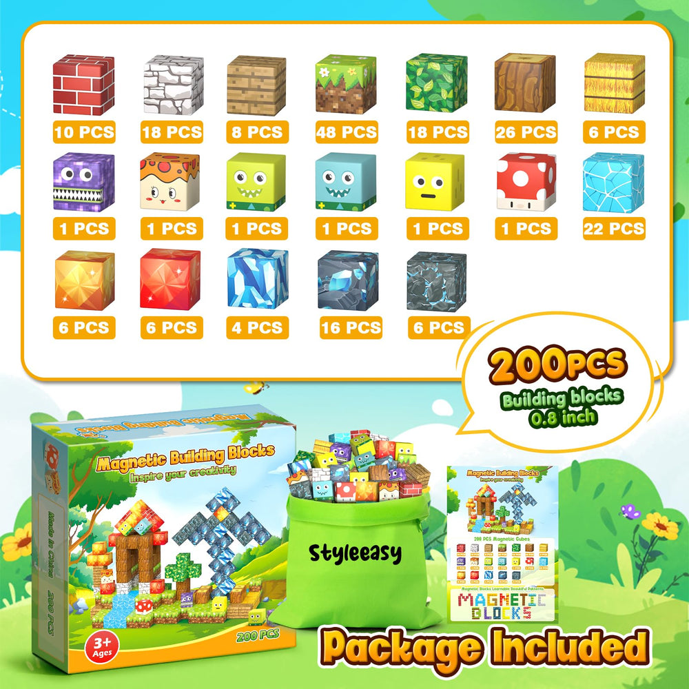 Styleeasy 200pcs magnetic cubes colors closeup with vibrant patterns for creativity.