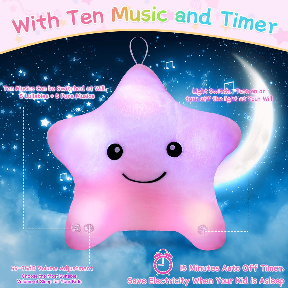 Subao Twinkle Star Pillow plays lullabies and white noise for calm bedtimes.