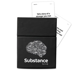 Substance Card Game cover image showcasing a cozy game night setup for meaningful talk.