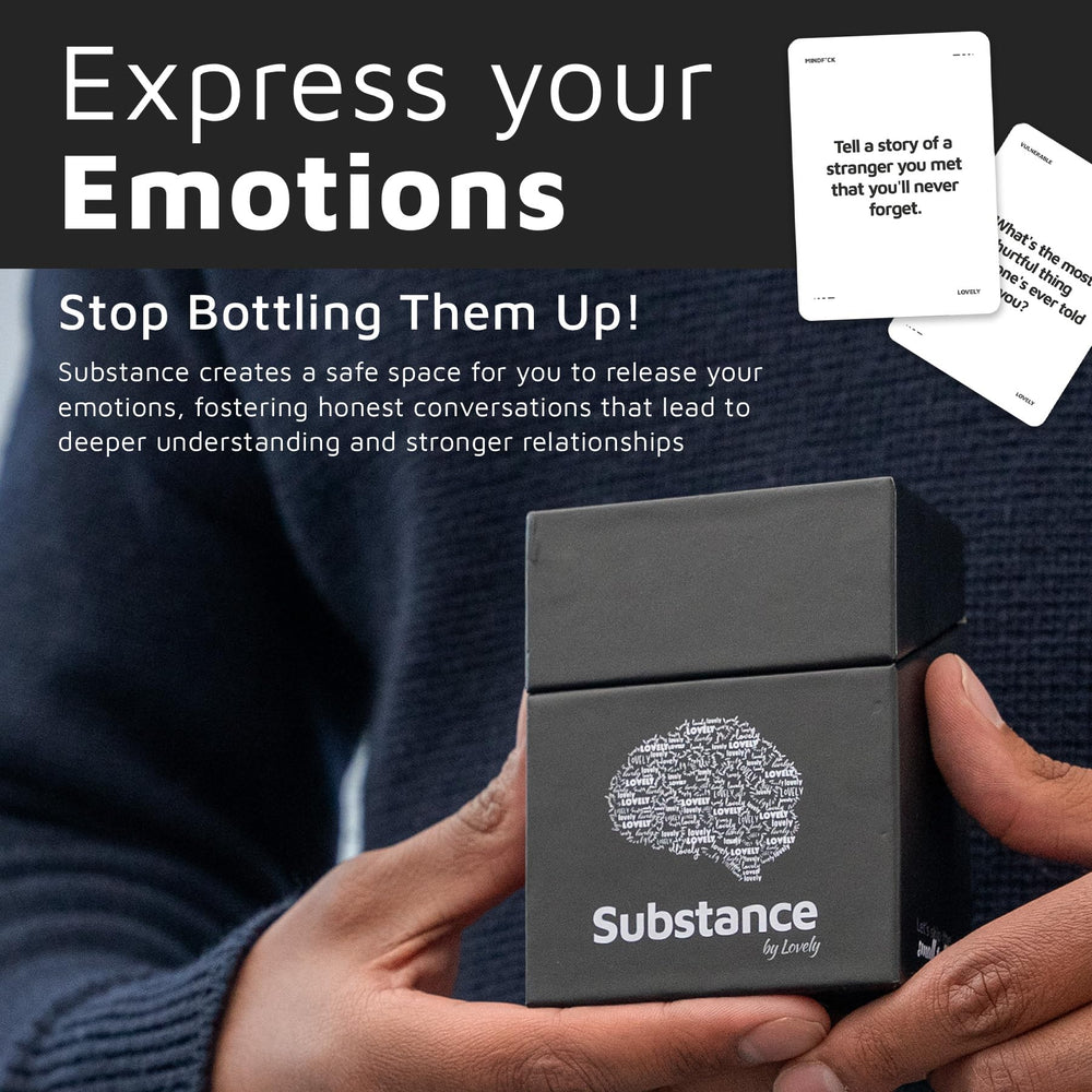 Substance Card Game 7-card spread illustrates quick rounds and thoughtful pauses.