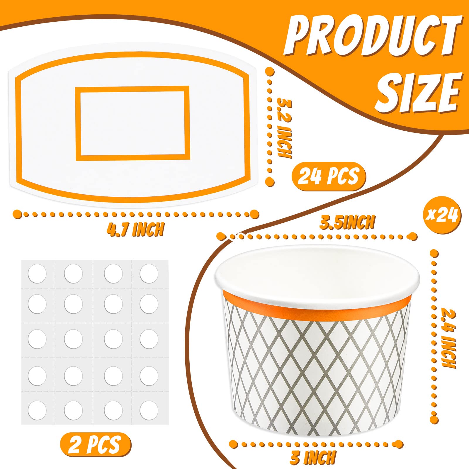Suclain basketball-theme cups, side view, featuring 8 oz capacity for snacks and drinks.