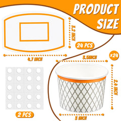 Suclain basketball-theme cups, side view, featuring 8 oz capacity for snacks and drinks.