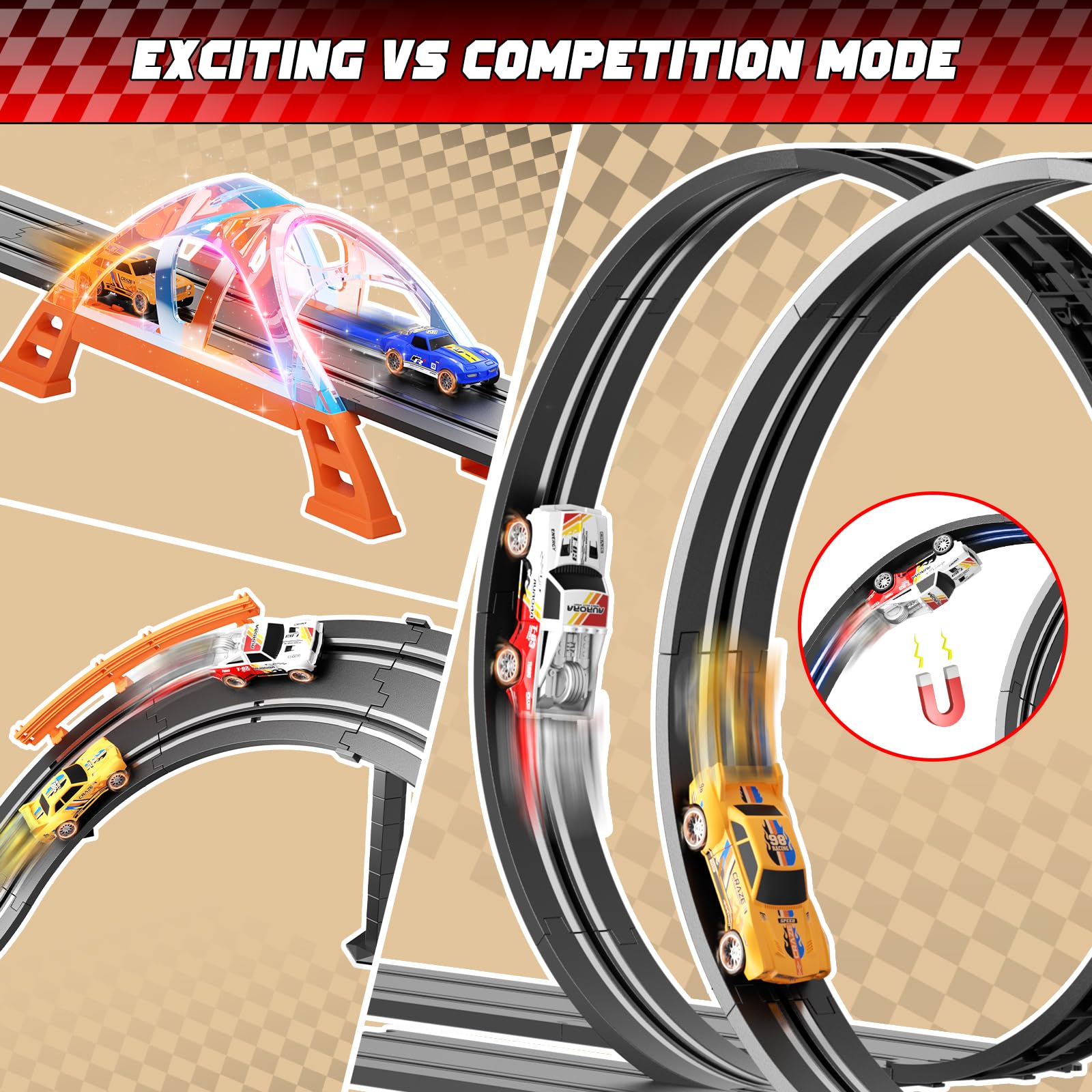 SUFICY 29ft-track-extensions expand the circuit for bigger races.