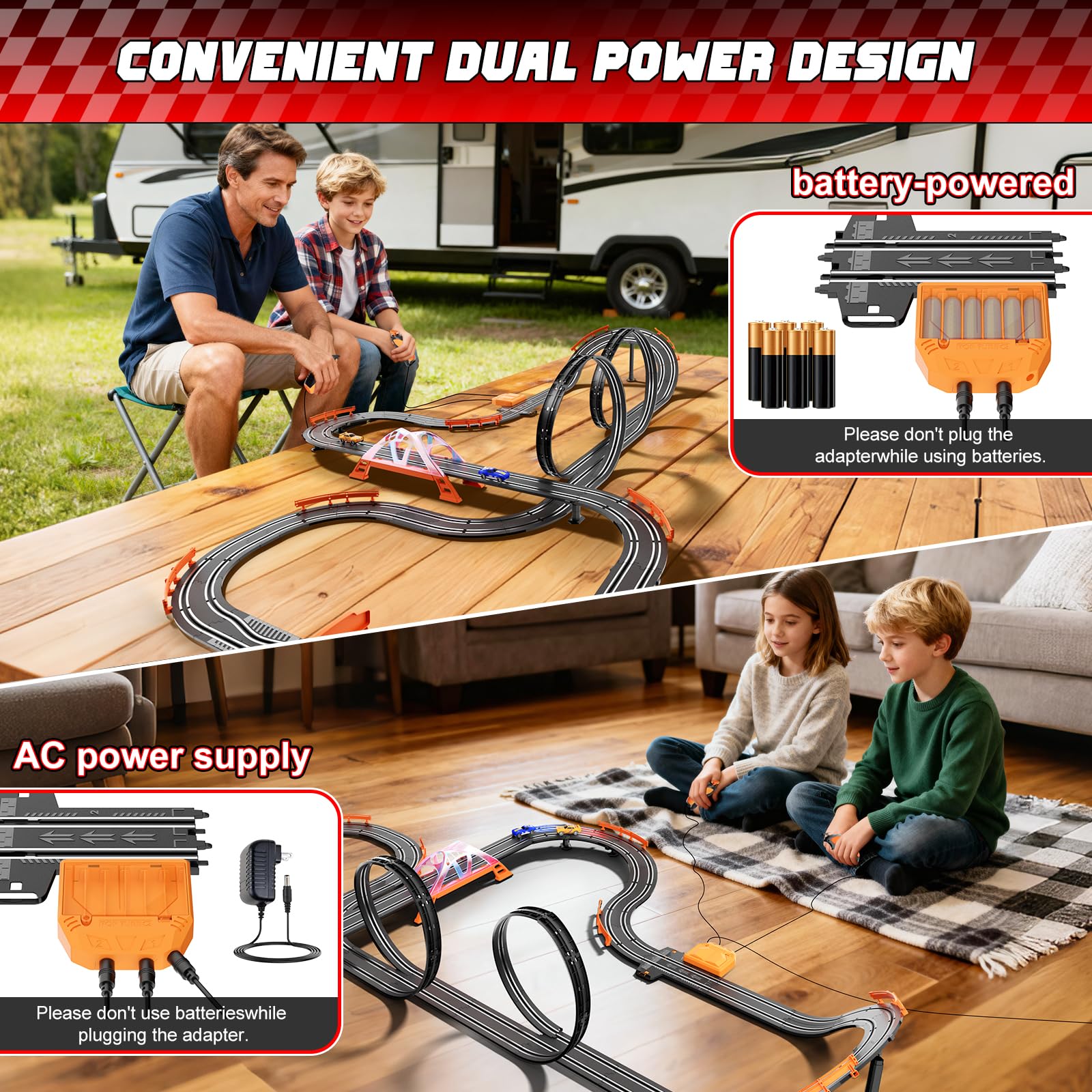 SUFICY four-car-set includes colorful cars for diverse racing styles.
