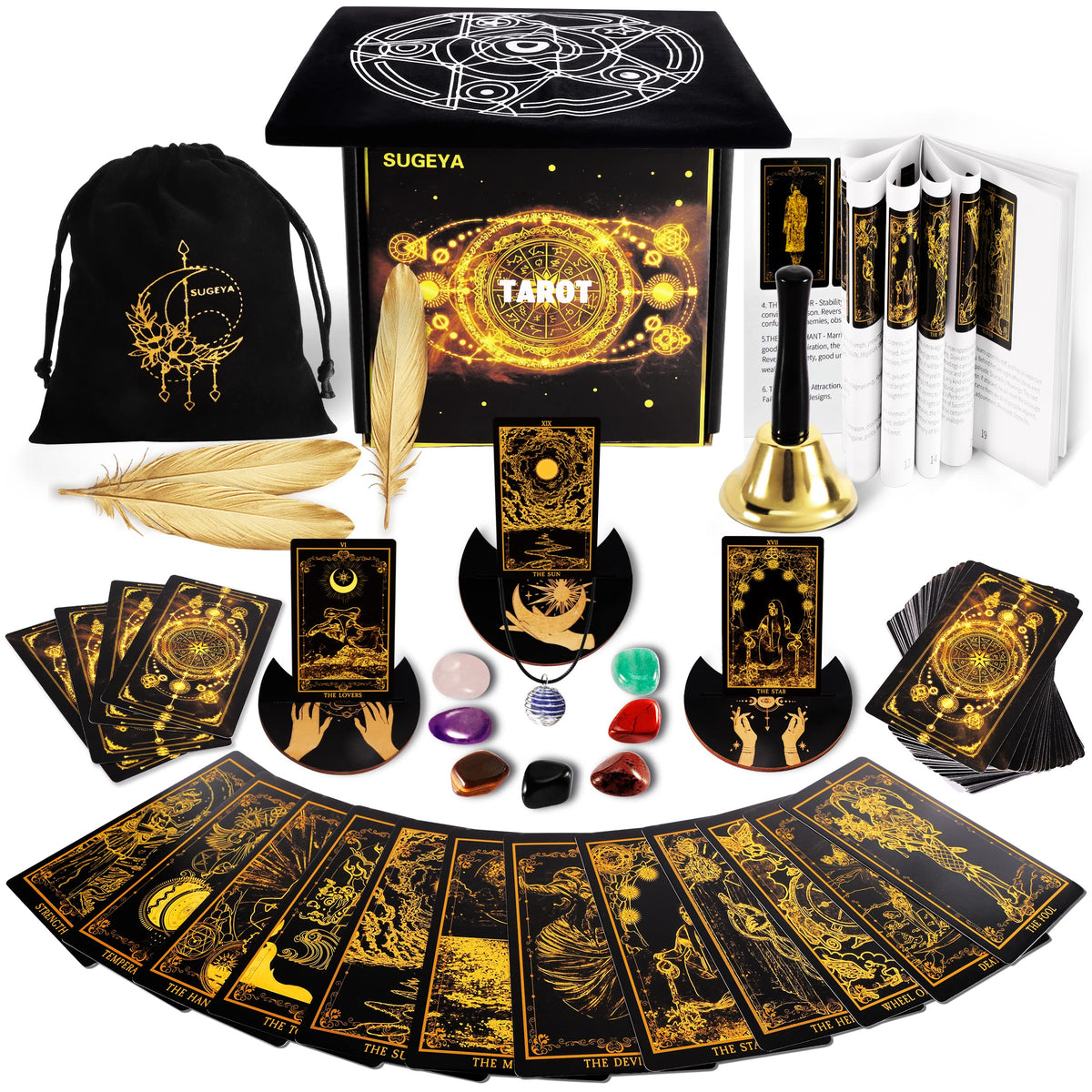 SUGEYA 78 tarot cards deck with bold black design for reliable reading.