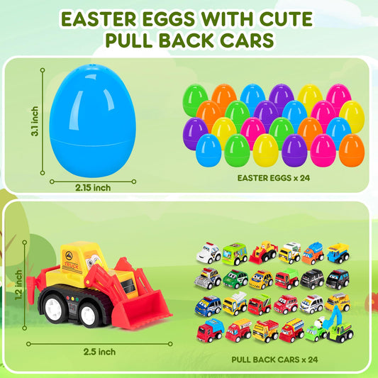 SUGFUT pull-back cars tucked inside eggs for kinetic play.
