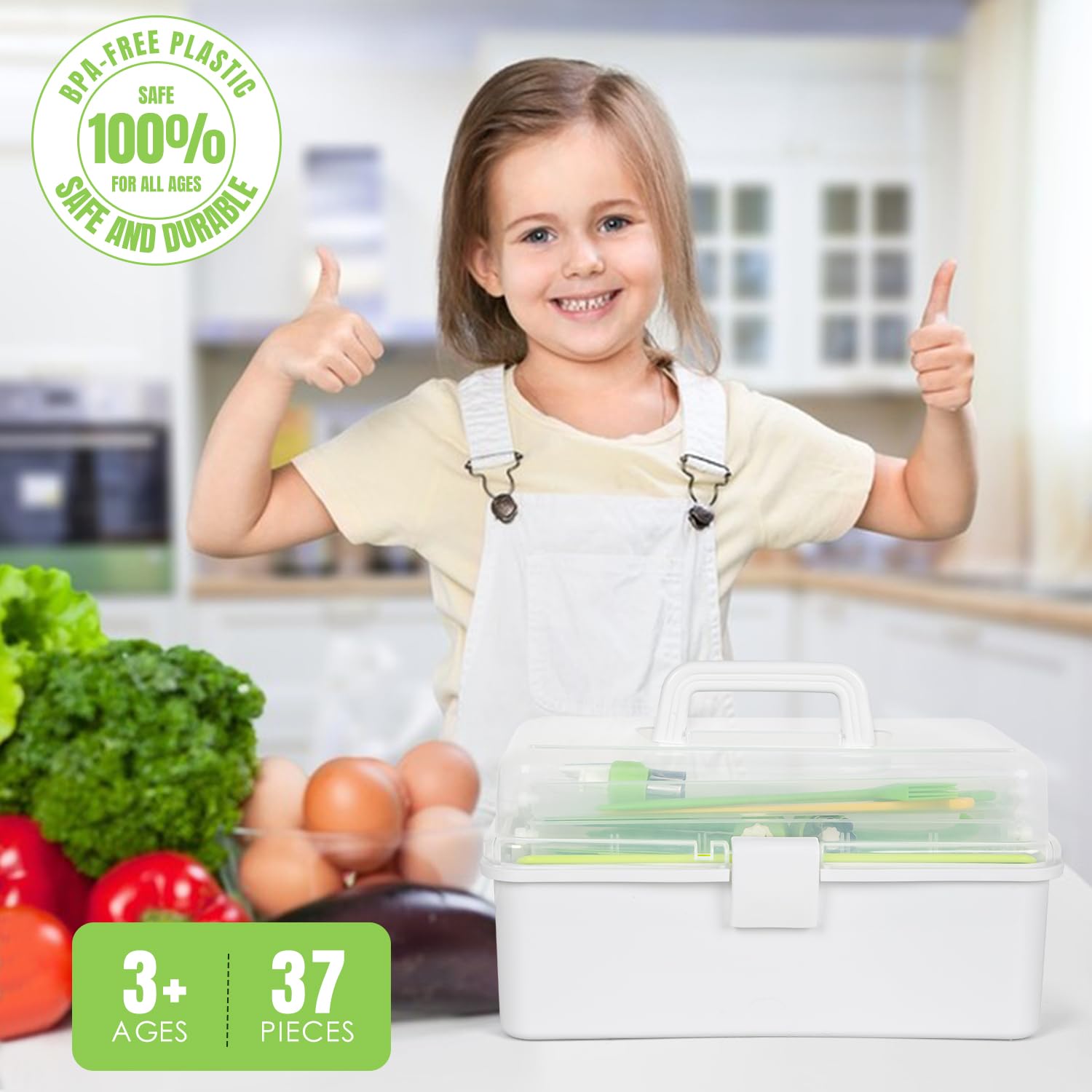 Suhctuptx Kids Cooking Sets 37-piece kit includes baking cookbook for guided play.