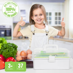 Suhctuptx Kids Cooking Sets 37-piece kit includes baking cookbook for guided play.
