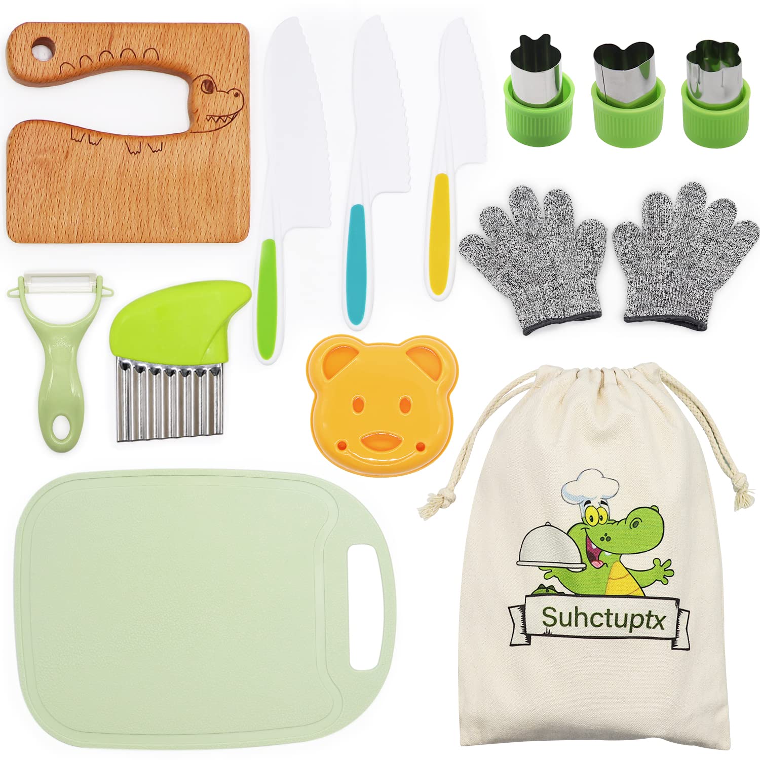 Suhctuptx wooden kids knife set for safe hands-on practice.