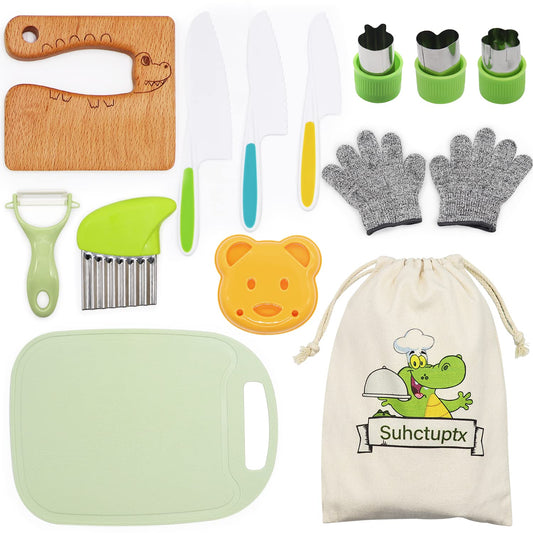 Suhctuptx wooden kids knife set for safe hands-on practice.