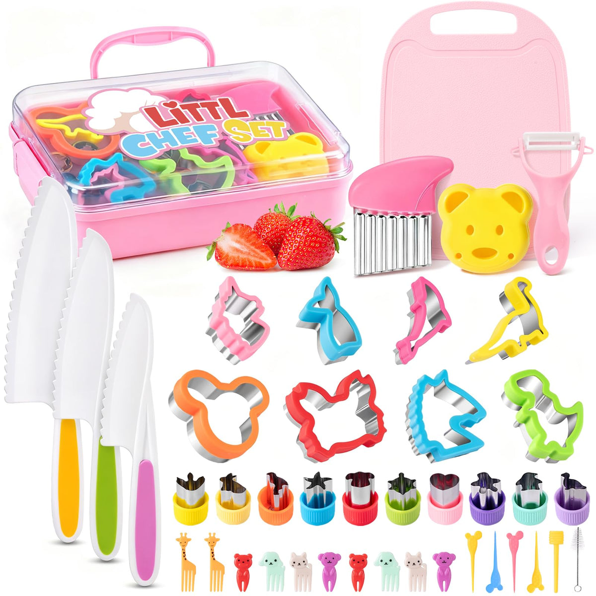 Suhctuptx toddler knife set with cutting board for safe real cooking play