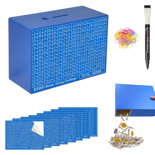 Suifaly wooden money-saving box with blue finish shows visual progress toward goals.