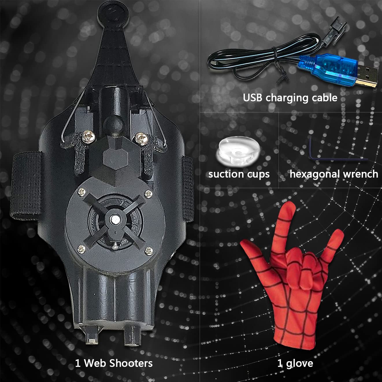 SUIZU Web Shooters suction cups allow attachment to glass and smooth surfaces.