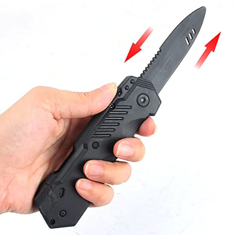 Sujosa retractable fake knife four-pack prop in black plastic for pranks.