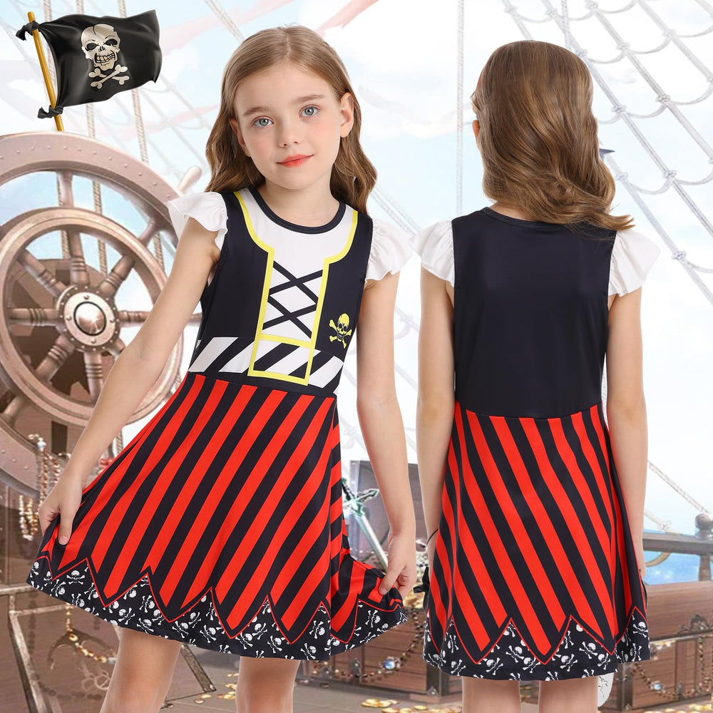 Sukyfecde Buccaneer dress back view with vivid print for imagination