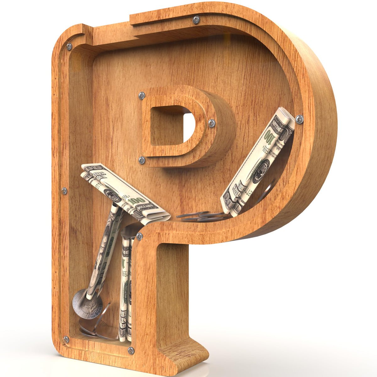 Sulevalt piggy bank with cutout design featuring letter shapes to spark saving