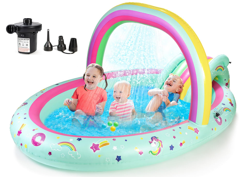 SULIFEEL Rainbow Unicorn Pool setup in backyard for safe, spacious splash fun.