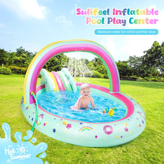 SULIFEEL Unicorn Pool slide attached for kid-friendly, energetic water play.