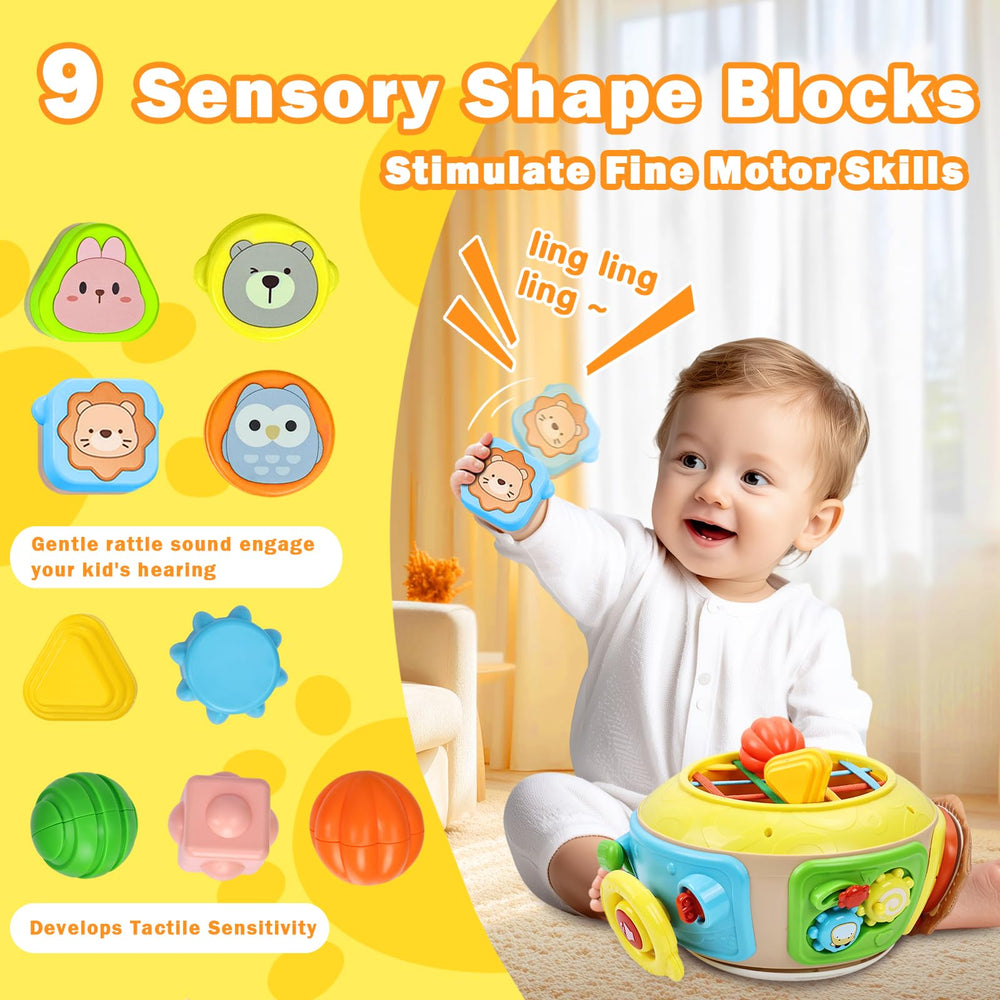 Sumapner 7-in-1 Activity Cube Drum, stacking and sorting area to practice problem solving.