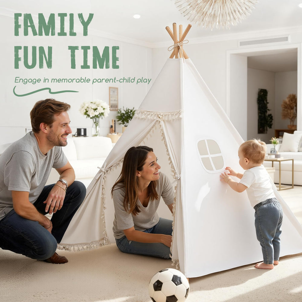 Sumbababy Kids Teepee star lights and colorful flags spark imagination during play.