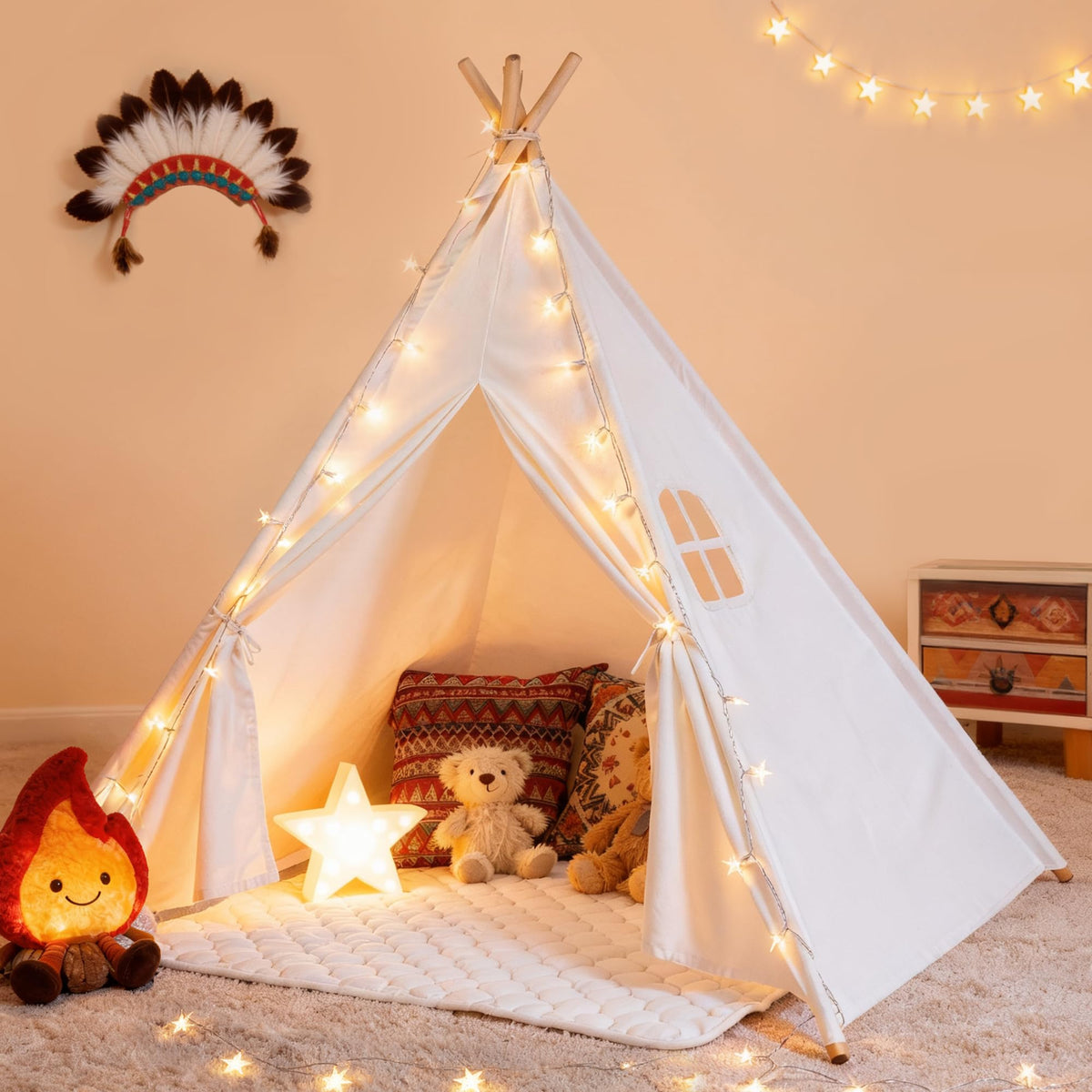 Sumbababy kids teepee tent in gray and white design creates a cozy play space.