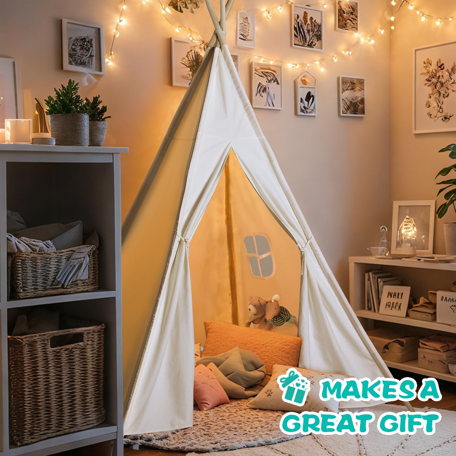 Sumbababy large teepee tent kids playing inside encouraging imaginative play.