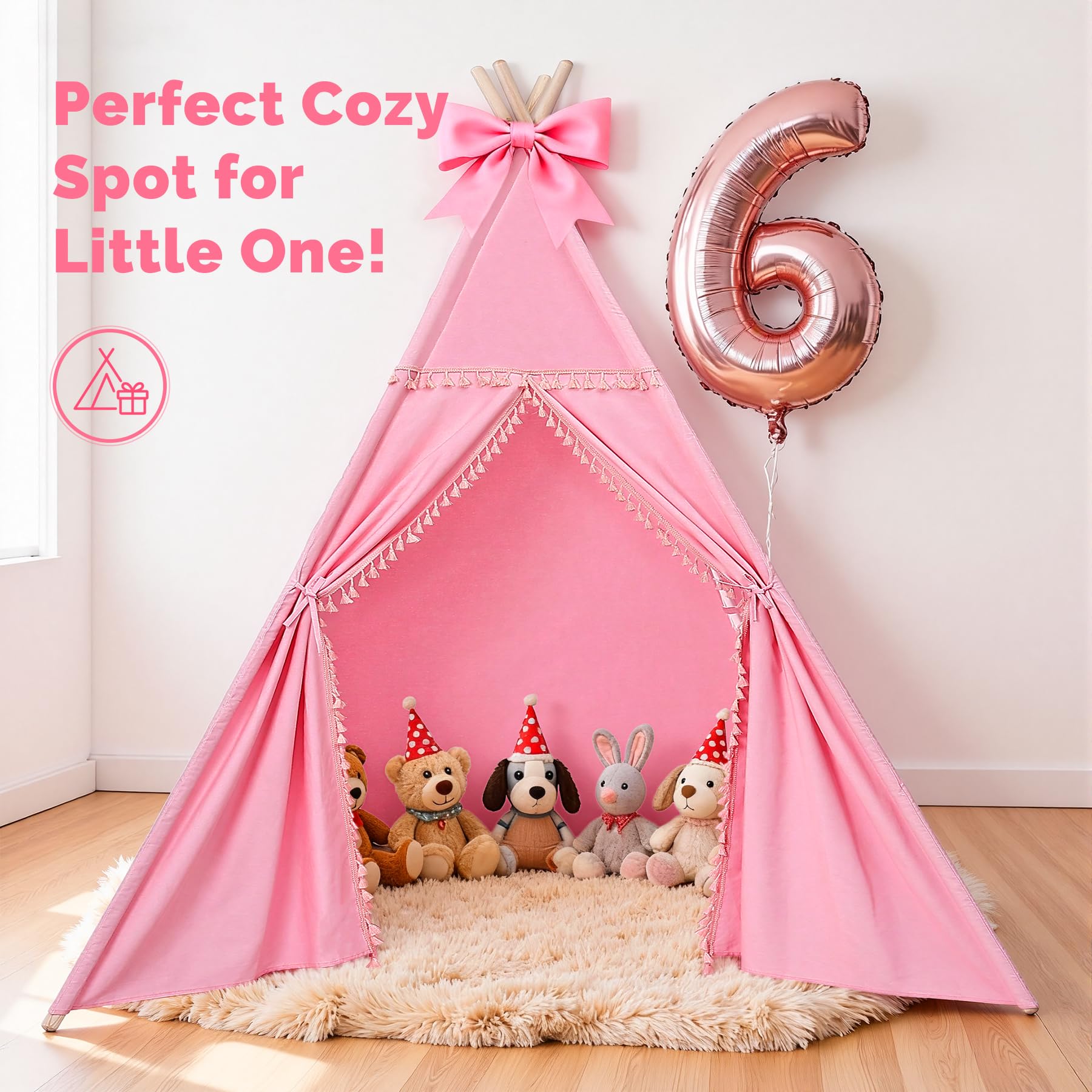 Sumbababy pink tassel design adds boho charm to a kid's room.