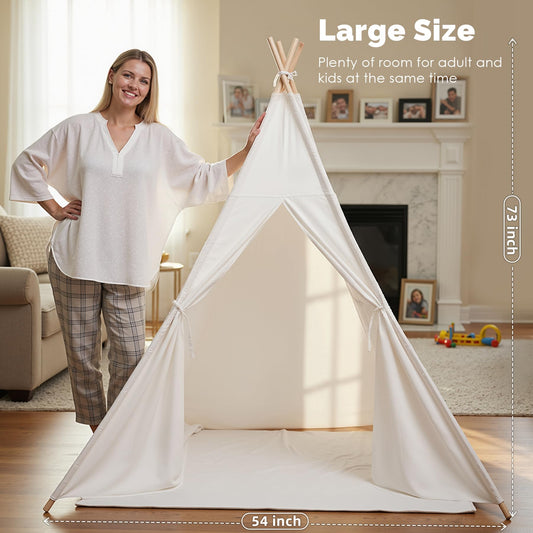 Sumbababy large teepee tent interior cozy reading nook inviting kids to imagine.