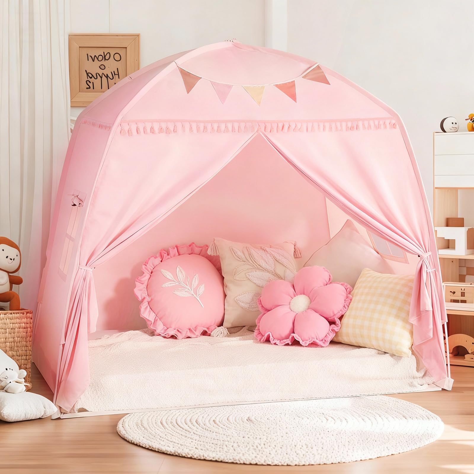 Sumbababy neutral-colored teepee blends with any room decor