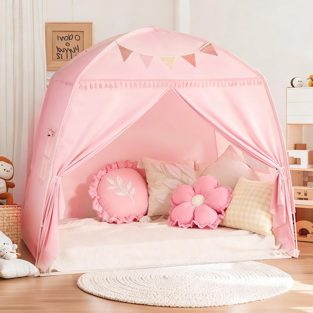 Sumbababy neutral-colored teepee blends with any room decor