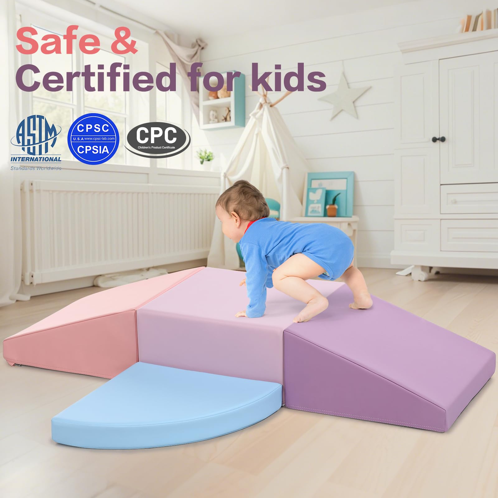 Sumbababy PU leather foam blocks are easy to wipe clean after playtime