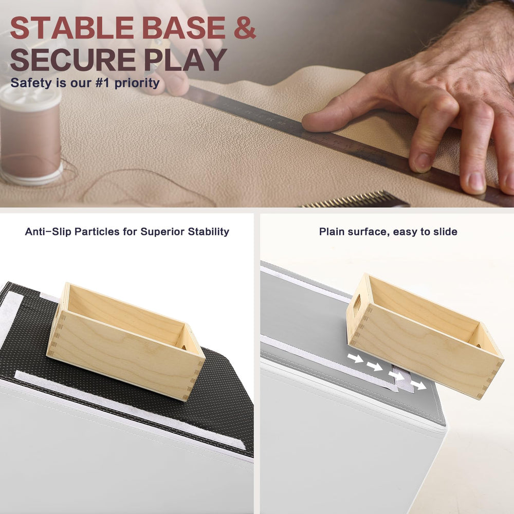 Sumbababy waterproof PU leather cover on blocks for easy cleaning.