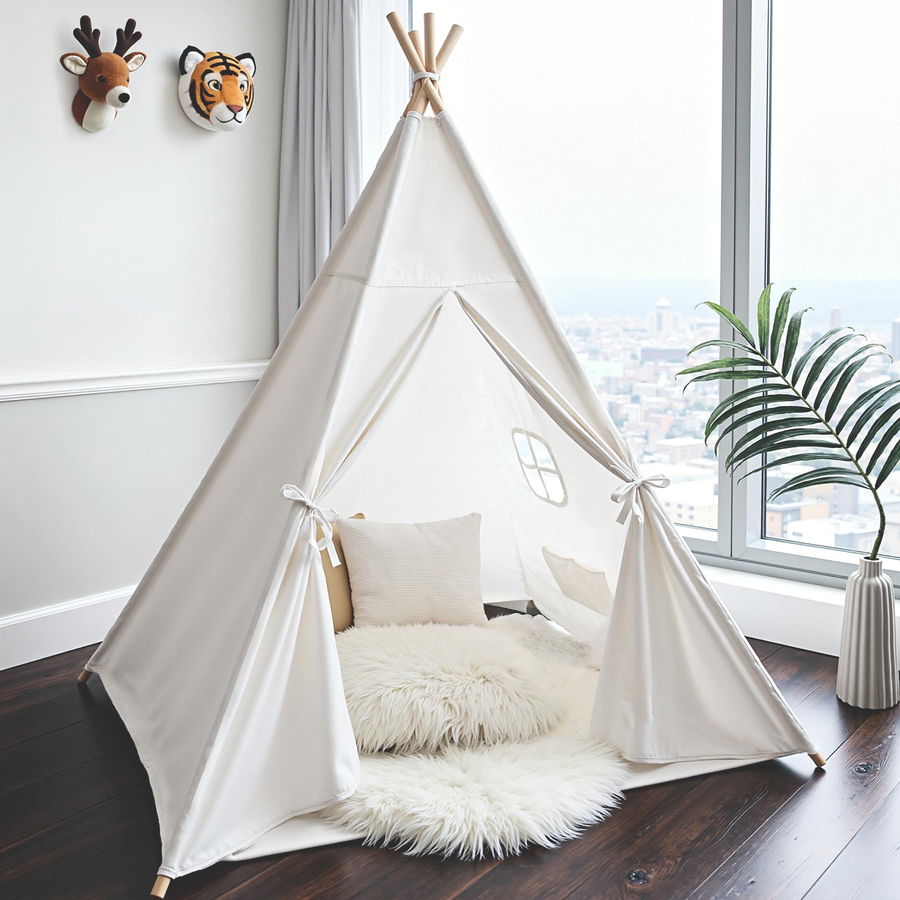 Sumbababy white teepee tent nap space offering a private quiet area.