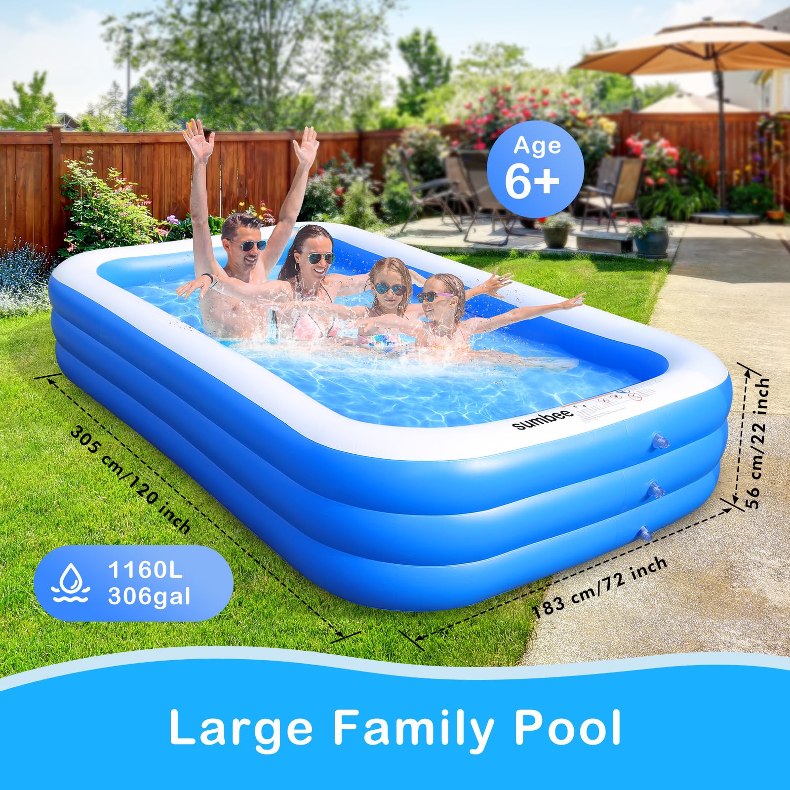 Sumbee pool with extra wide soft walls for roomy, safe play