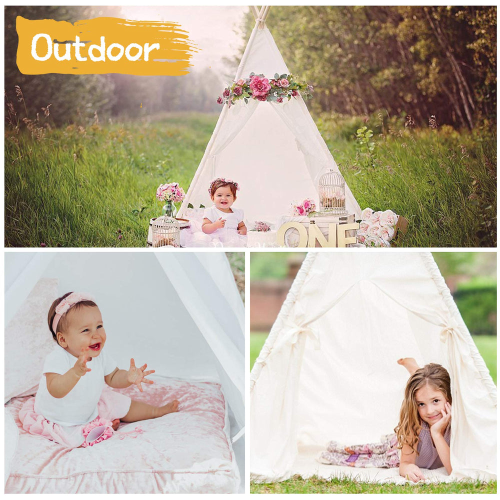 Sumerice Teepee tent backyard play creates cozy outdoor imagination.